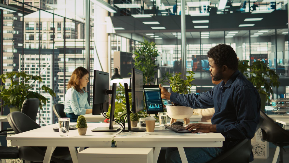 Startup team working in managed office space in Bangalore